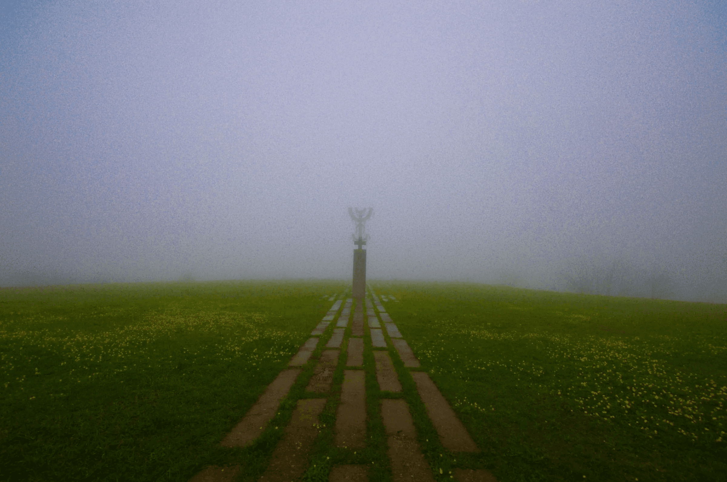 The giant swords of the Didgori memorial standing on the plateau